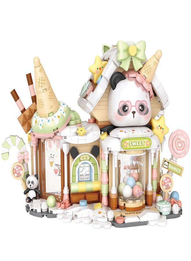 MEIEST Panda Ice Cream Shop Building Blocks Set,Mini City Shop Street View Particle Construction Building Bricks Toy,Home Decoration - Image 1